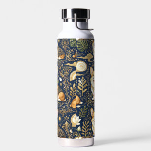 Elegant Corgi Dogs Gold Damask Navy Blue Pattern Water Bottle