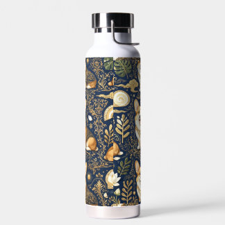 Elegant Corgi Dogs Gold Damask Navy Blue Pattern Water Bottle