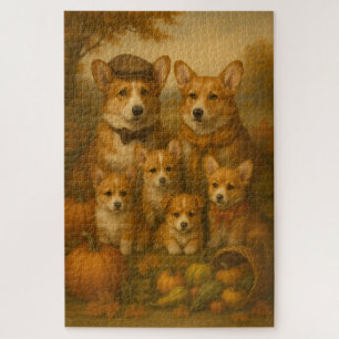 Elegant Corgi Family Thanksgiving Jigsaw Puzzle