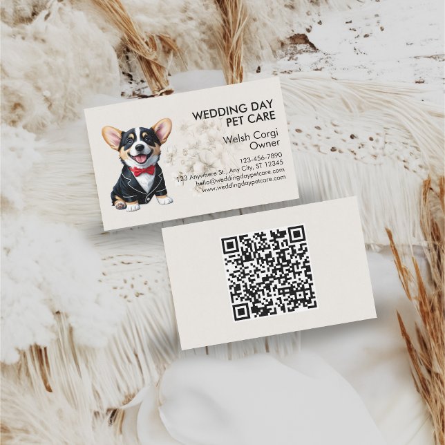 Elegant Corgi Wedding Day Pet Care Business Card (Elegant Corgi Wedding Day Pet Care Business Card)