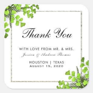 Elegant Corner Fern Decoration Wedding Thank You Square Sticker