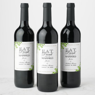 Elegant Corner Fern Decoration Wedding Wine Label