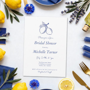 Elegant Cornflower Blue Lemon Bridal Shower Invitation