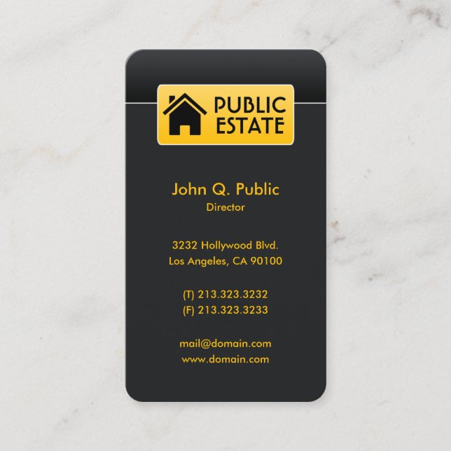 Elegant Corporate Black Real Estate Business Card (Front)