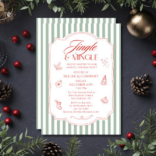Elegant Corporate Christmas Party Green Stripes Invitation
