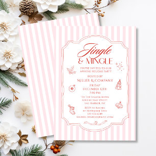 Elegant Corporate Christmas Party Pink Stripes Invitation