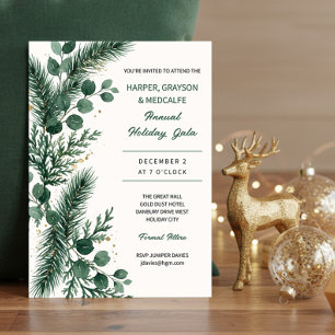 Elegant Corporate Emerald Green Gold Holiday Gala Invitation