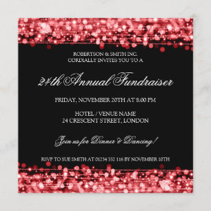 Elegant Corporate Fundraiser Party Sparkles Red Invitation