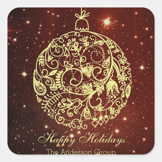 Elegant Corporate Happy Holidays Gold Ornament Square Sticker (Front)
