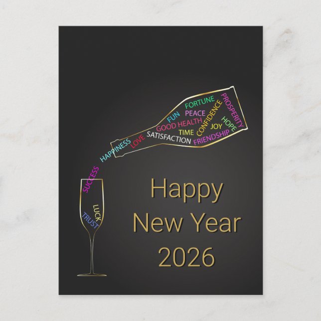 Elegant Corporate New Year 2026 Motivation Bottle  Holiday Postcard (Front)