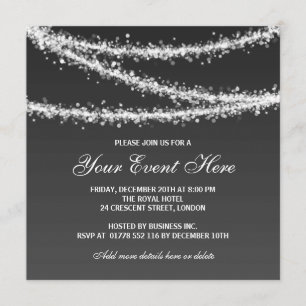 Elegant Corporate Party String Lights Black Invitation