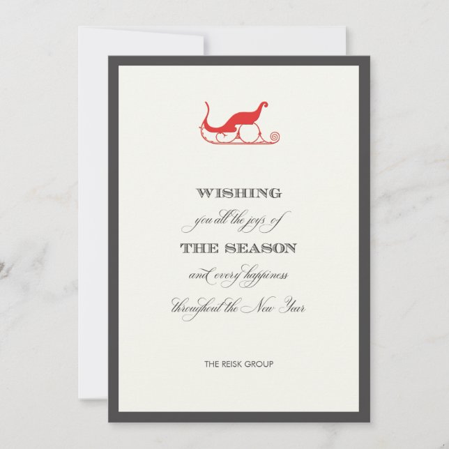 Elegant Corporate Red Sleigh Holiday Greeting Card (Front)