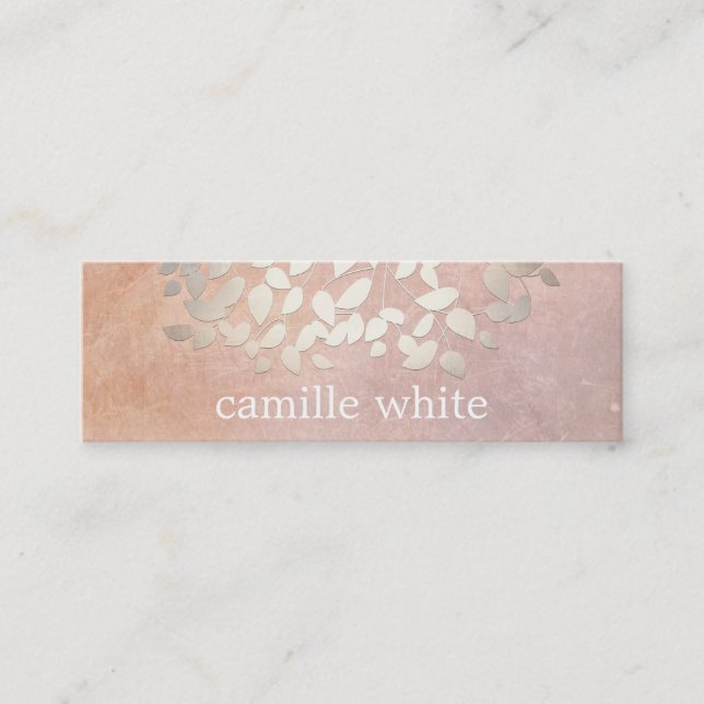 Elegant Cosmetology Faux Gold Foil Leaves Peach Mini Business Card (Front)