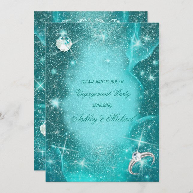 elegant cosmic turquoise green diamonds glitter invitation (Front/Back)