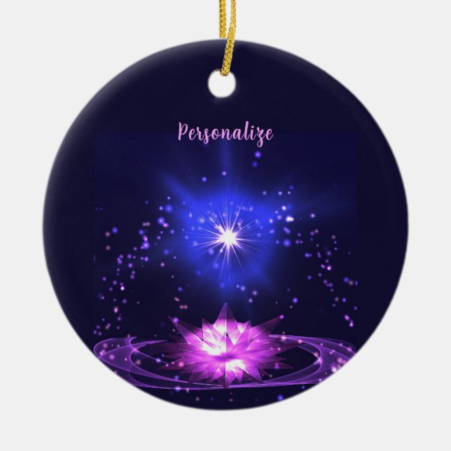 Elegant Cosmic Zen Purple Crystal Lotus Flower Ceramic Tree Decoration (Front)