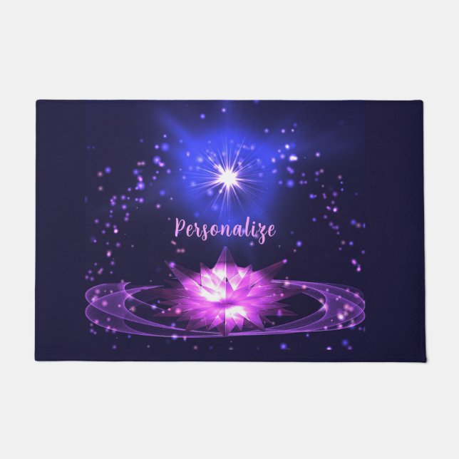 Elegant Cosmic Zen Purple Crystal Lotus Flower Doormat (Front)