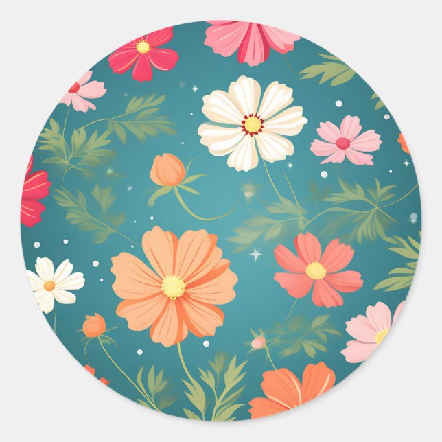 Elegant Cosmos Flowers Classic Round Sticker (Front)