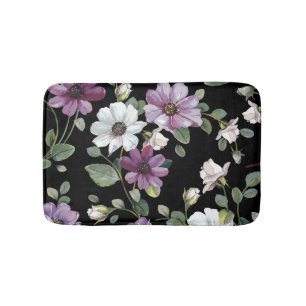Elegant Cosmos Flowers: Watercolor Seamless. Bath Mat