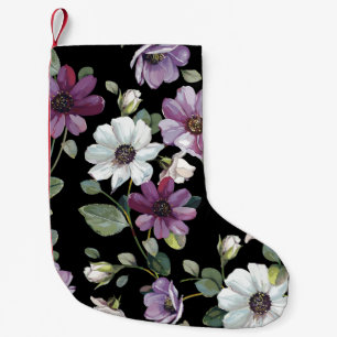Elegant Cosmos Flowers: Watercolor Seamless. Small Christmas Stocking