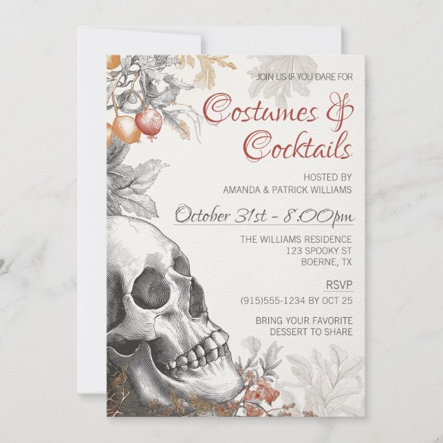Elegant Costume and Cocktails Adult Halloween Invitation (Front)