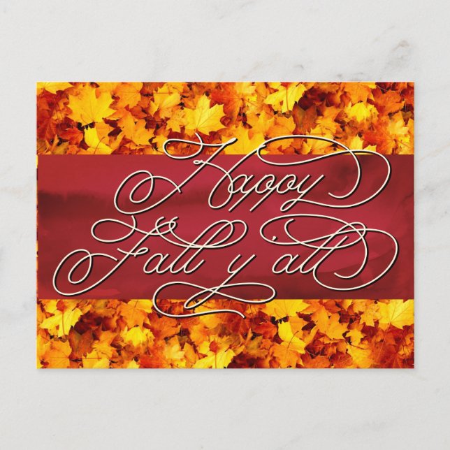   Elegant Cosy Autumn Vibes Quote Happy Fall Y'all Postcard (Front)