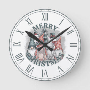 Elegant Cosy Christmas Gnome & Snowman wall Round Clock