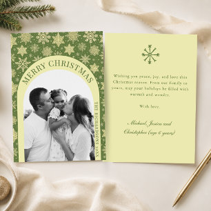 Elegant Cosy Sage Green Snowflake Photo Christmas Holiday Card