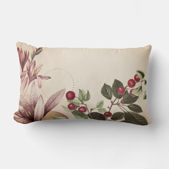 Elegant Cottage Cherry Botanical Design Lumbar Cushion (Front)