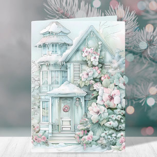 Elegant Cottage House Winter Christmas Scene Holiday Card