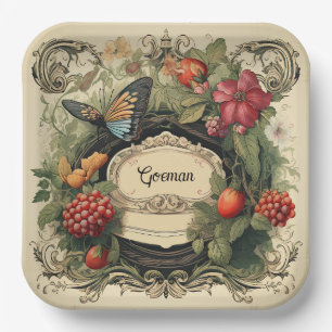 Elegant Cottagecore Garden Berries Personalised Paper Plate