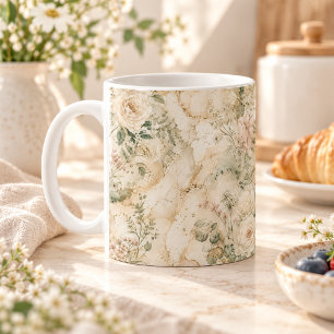 Elegant Cottagecore Marble Botanical Home Decor Coffee Mug