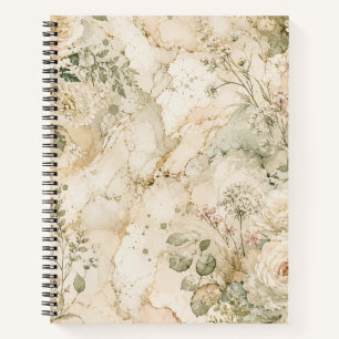 Elegant Cottagecore Marble Botanical Home Decor Notebook
