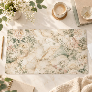 Elegant Cottagecore Marble Botanical technic Desk Mat