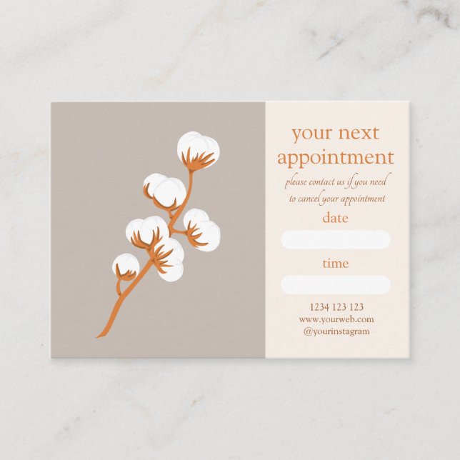 Elegant Cotton Branch Appointment Card  (Front)