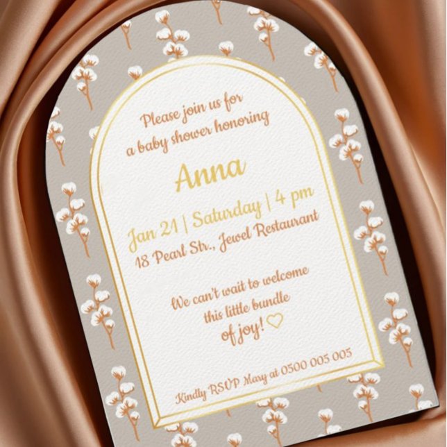 Elegant Cotton Floral Arch Baby Shower Invitation (Creator Uploaded)