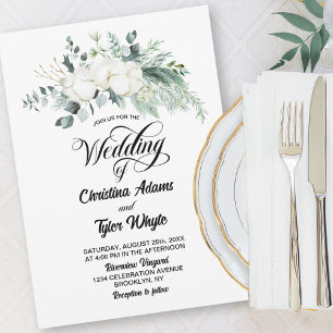 Elegant Cotton Flower Eucalyptus Wedding Invitation