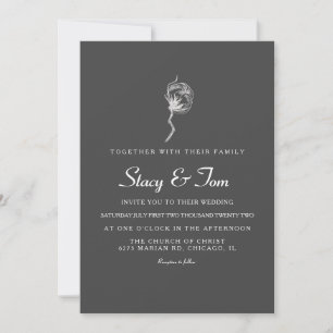 Elegant Cotton Plant Grey Wedding Invitation