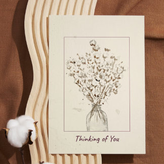 Elegant Cotton Stem ‘Thinking of You’ Watercolor Card