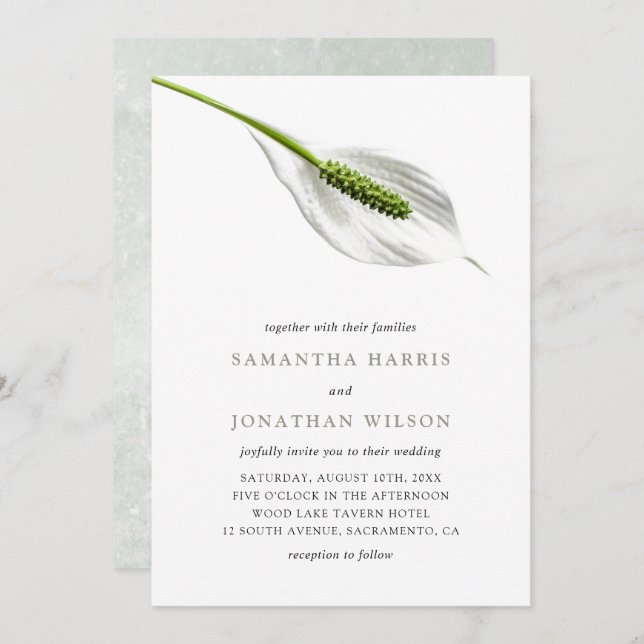 Elegant Cotton White Peace Lily Wedding Invitation (Front/Back)