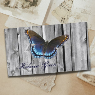 elegant country barn wood blue butterfly business card