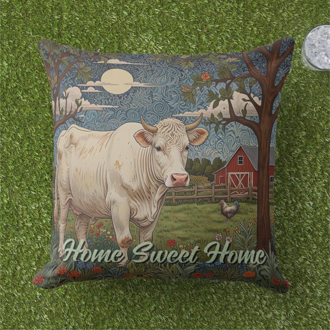 Elegant country chic boho cow farm cushion (Grass)