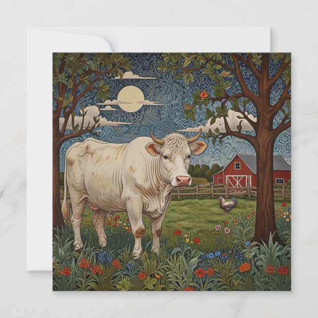 Elegant country chic boho cow farm invitation (Front)