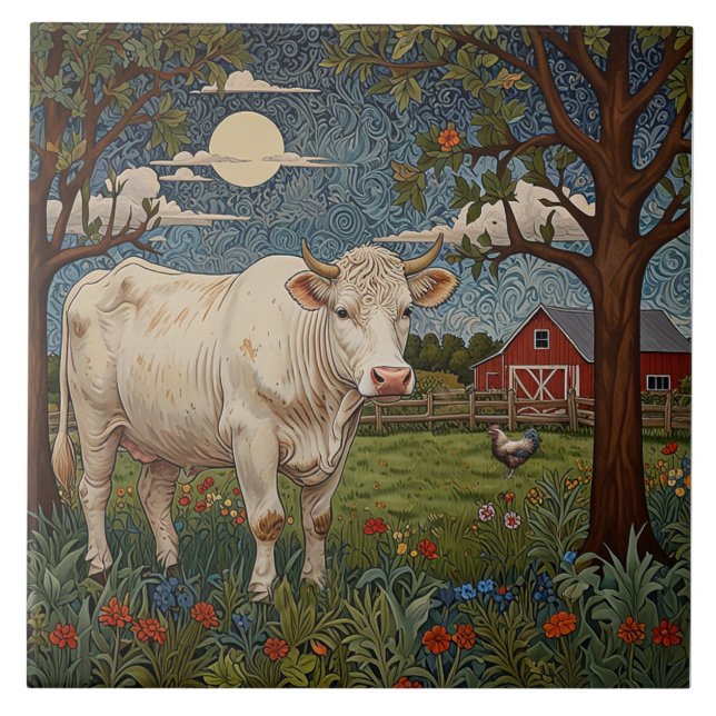 Elegant country chic boho cow farm tile (Front)