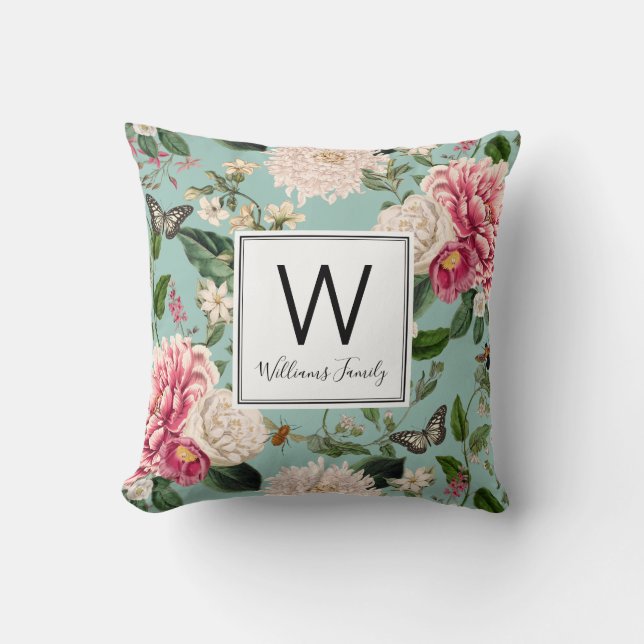 Elegant Country Cottage Garden Mint Floral Cushion (Front)