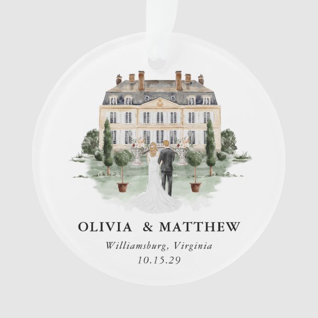 Elegant Country Manor Wedding Photo Keepsake  Ornament (Front)