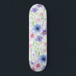 Elegant Country Pink Purple Blue Watercolor Flower Skateboard<br><div class="desc">This modern and elegant pattern is perfect for the summer and spring seasons. It features a pink, purple, blue, green, black, and yellow hand-painted watercolor flowers and leaves pattern on top of a white simple background.***IMPORTANT DESIGN NOTE: For any custom design request such as matching product requests, color changes, placement...</div>