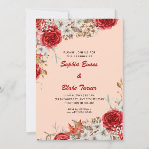 Elegant Country Red Roses Orange Cream Wedding Invitation