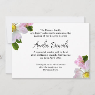 Elegant Country Rose Funeral Announcement Card