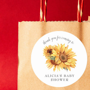 Elegant Country Sunflower Baby Shower Classic Round Sticker