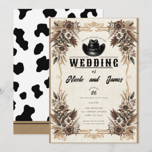 Elegant Country Western Cowboy Hat Floral Wedding  Invitation